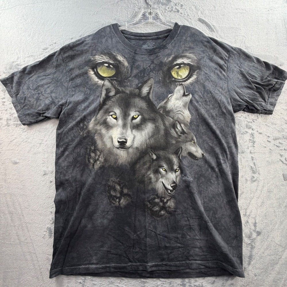 The Mountain T-Shirt Mens XL Grey Wolf Graphic Tie Dye Nature Tee 0526-0237